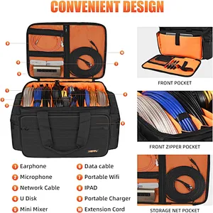 HOMFU DJ bag for equipment DJ cable file bag gig gear bag with Removable Divider DJ Cable organizer Case Travel gear bag for musicians cables accessions equipment